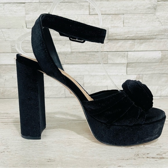 Antonio Melani × Nicola Bathie Emilia Black Velvet Rose Platform Sandals Sz 10 - Picture 8 of 14